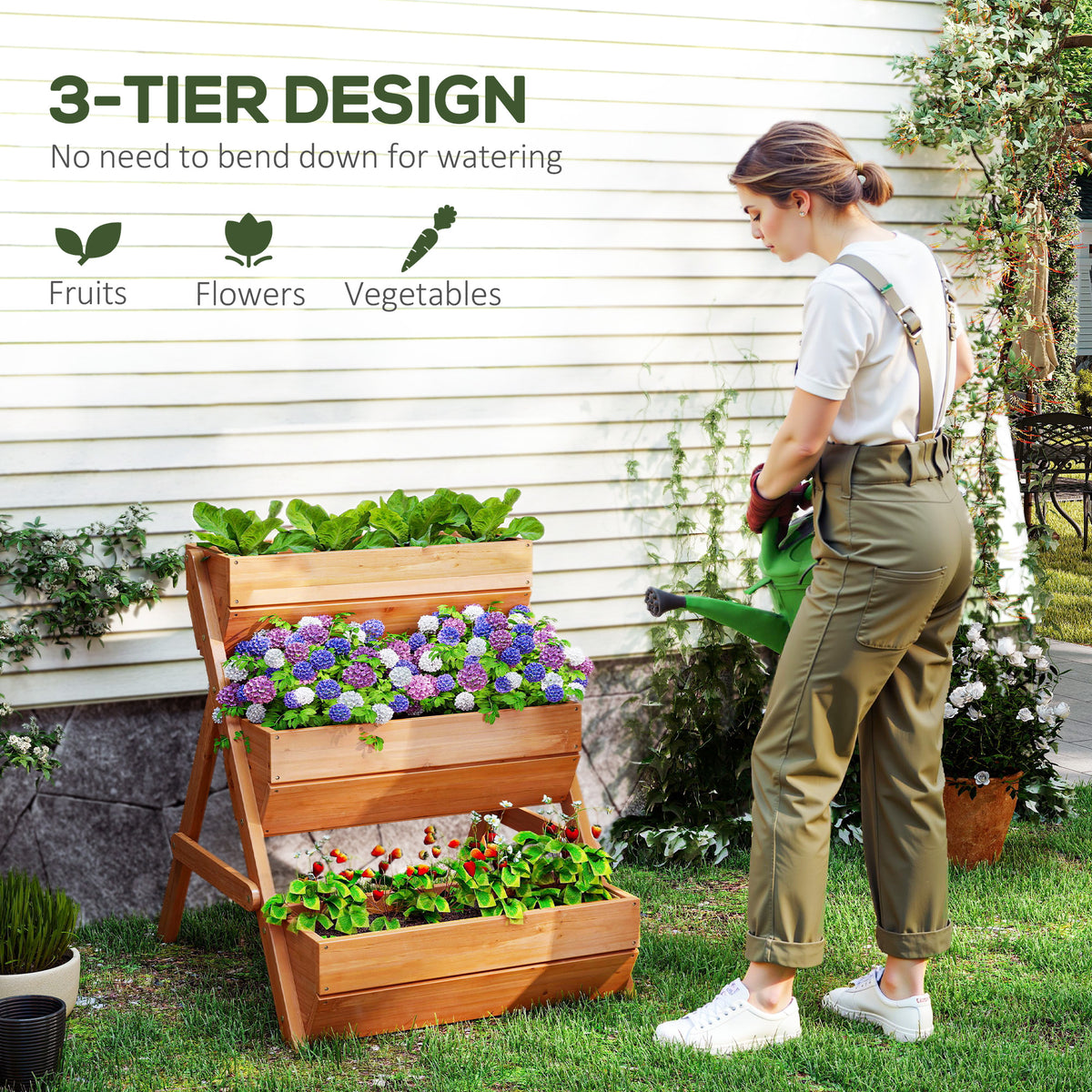 3 Tier Elevated Planter Box, Vertical Wooden Raised Garden Bed for Flowers, Vegetables, 26" x 30" x 30" – view 3