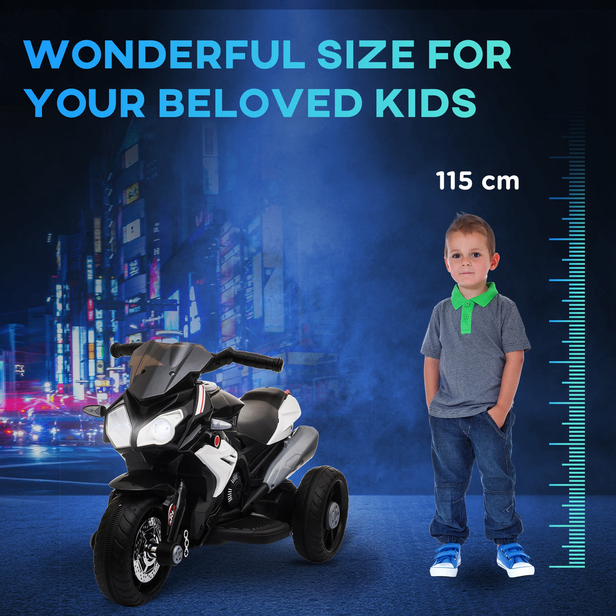 Qaba Kids Electric Motorcycle Ride-On Toy with 3 Wheels, Music, Horn, Lights