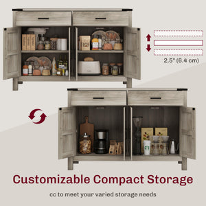 Side Cabinet, Farmhouse Kitchen Storage Cabinet w/ 2 Drawers and Shelves for Living Room, Entryway, Grey – view 10