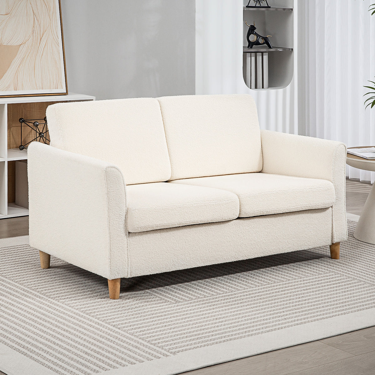 2-Seat Sofa Two-Seater Couch with Armrests and Wood Legs for Living Room, Bedroom, Dark Grey – view 14