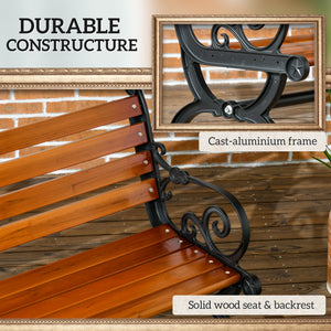47 Inch Outdoor Garden Bench, Patio Loveseat with Unique Armrests, Slatted Seat Back, 528 lbs. Capacity, Teak Colour