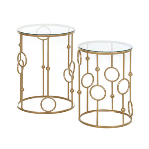Round Coffee Tables Set of 2, Gold Nesting Side End Tables with Tempered Glass Top, Steel Frame for Living Room