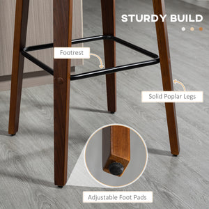 Bar Height Bar Stools Set of 2, PU Leather Upholstered Swivel Barstools with Solid Wood Legs Footrest and Tufted Back, Black
