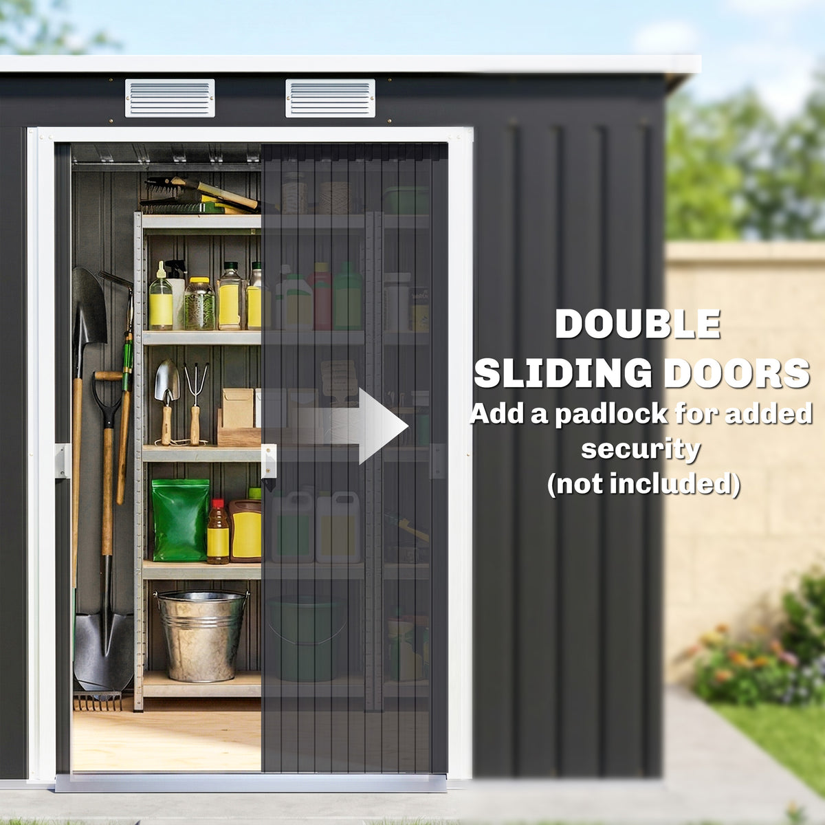 7' x 4' Galvanised Steel Garden Shed, with Foundation Kit - Green – view 11