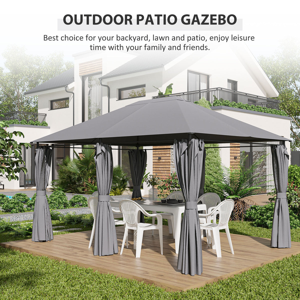 13'x 10' Soft-top Steel Patio Gazebo Canopy Party Tent with 6 Removable Curtains and Drainage Holes, Khaki – view 19