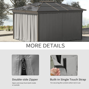 Gazebo Curtains, 10' x 10' Universal Replacement Privacy Curtain, 4-Panels Sidewall with Hooks/C-Rings, Light Grey