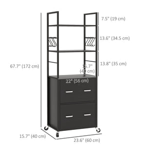 Mobile Filing Cabinet 2 Drawer File Cabinet with Key Adjustable Hanging Bar for Letter A4 and Legal Size Black