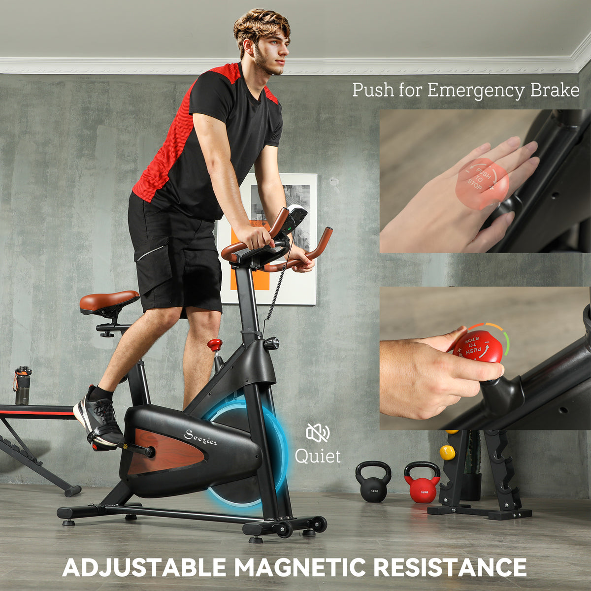 Soozier Quiet Stationary Exercise Bike with Adjustable Resistance, Seat, Black