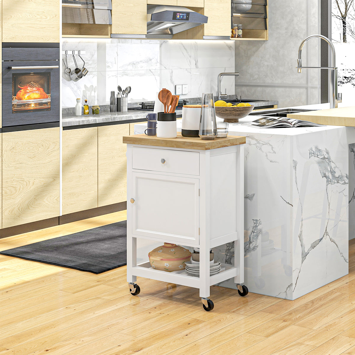Kitchen Cart on Wheels, Rolling Kitchen Island Cart with Wood Top, Towel Rack – view 20