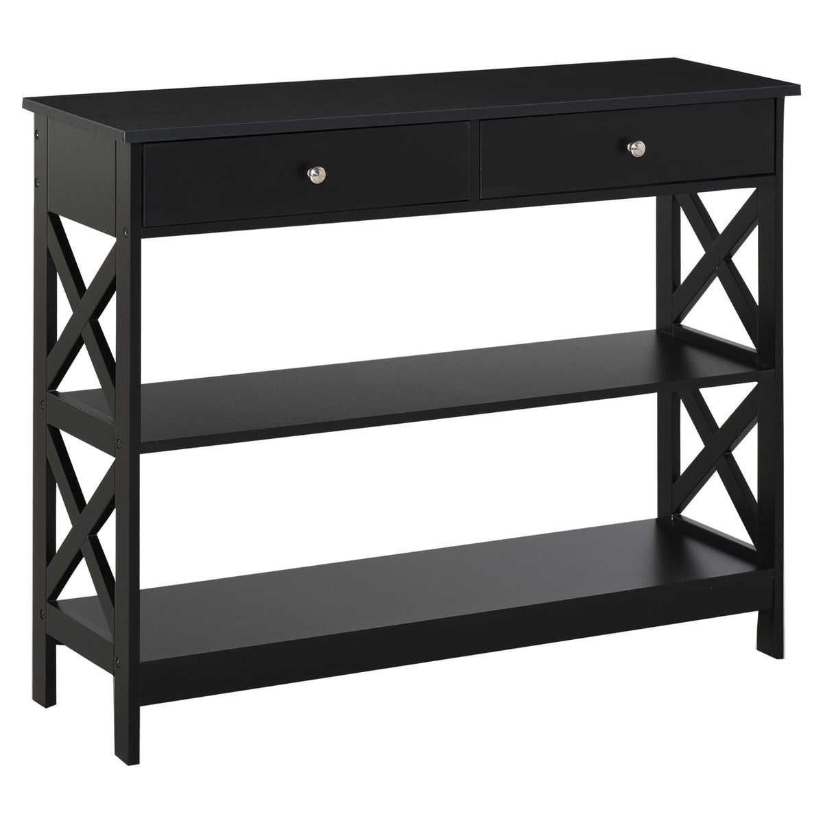 39" Console Table, Narrow Entryway Table with Storage Shelves, Drawers and X Frame for Behind Couch