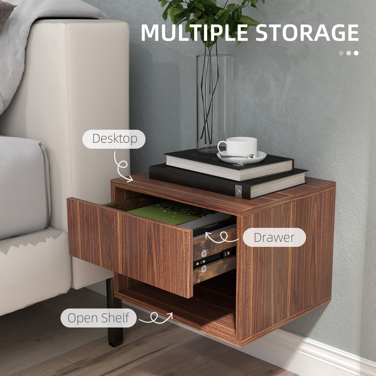 Floating Nightstand Set of 2, Wall Mounted Bedside Table with Drawer for Bedroom Black – view 13