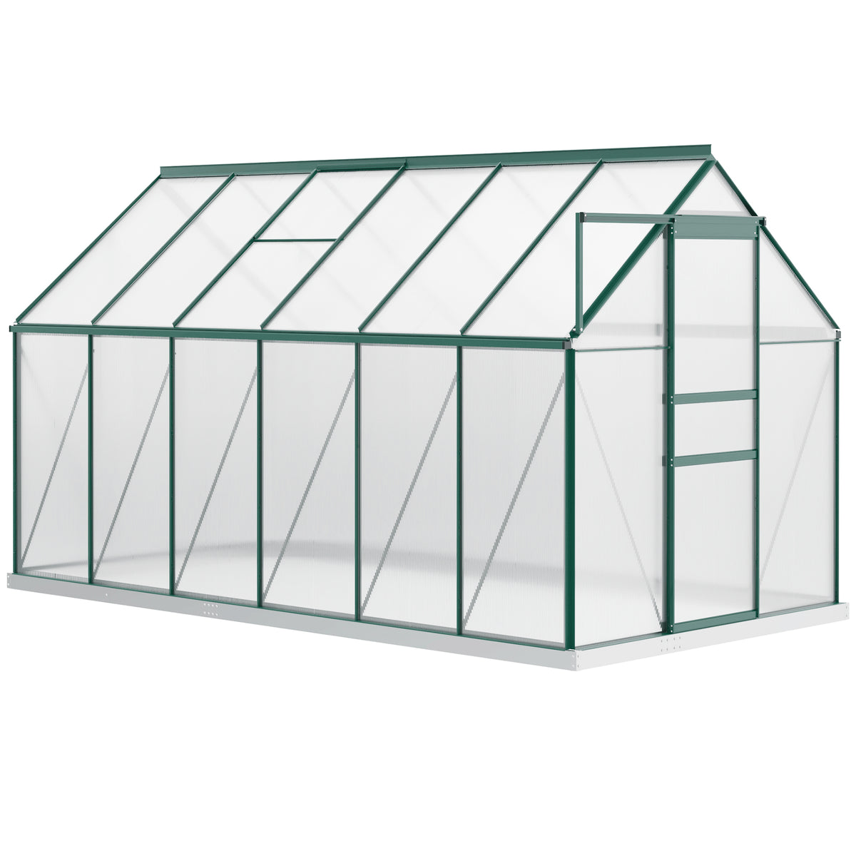 6' x 8' x 6.5' Walk-in Greenhouse, Polycarbonate Greenhouse with Adjustable Roof Vent, Base, Sliding Door – view 3