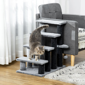 Cat Stairs for Bed, Couch 4 Steps, Small Cat Tree for Indoor Cats with Scratching Posts Toy Ball, 23.5" x 16" x 25"