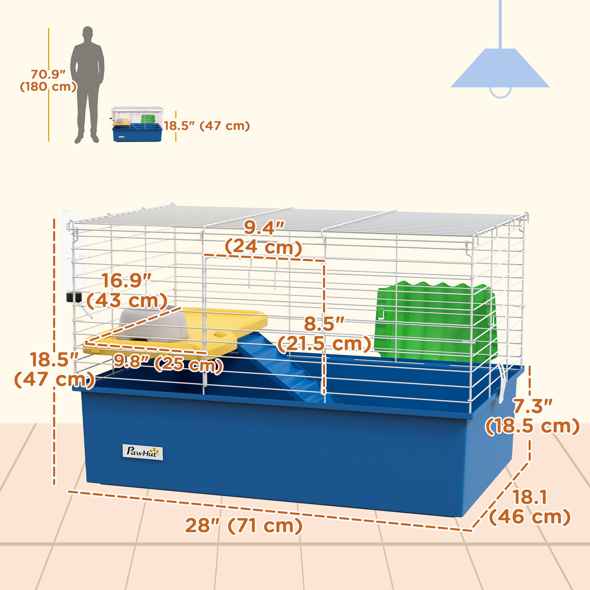 18.5" Small Animal Cage with Water Bottle, Food Dish, Platform, Ramp, Black – view 9