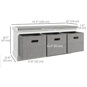Shoe Storage Bench with Seat, Entryway Bench Seat with Cushion, 3 Fabric Drawers for Hallway, Dark Grey – view 16