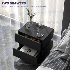 Bedside Table with Charging Station and LED Light Modern Nightstand with USB Ports AC Outlets Drawers – view 5