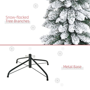 6 Ft Snow-Flocked Artificial Christmas Tree, Slim Pencil Xmas Tree with Realistic Branches, Metal Base – view 15