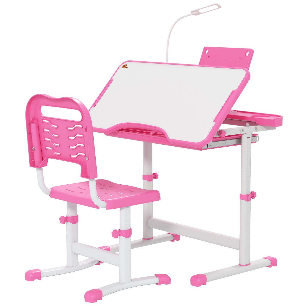 Qaba Kids Desk and Chair Set Height Adjustable Student Writing Desk Children School Study Table with Tilt Desktop
