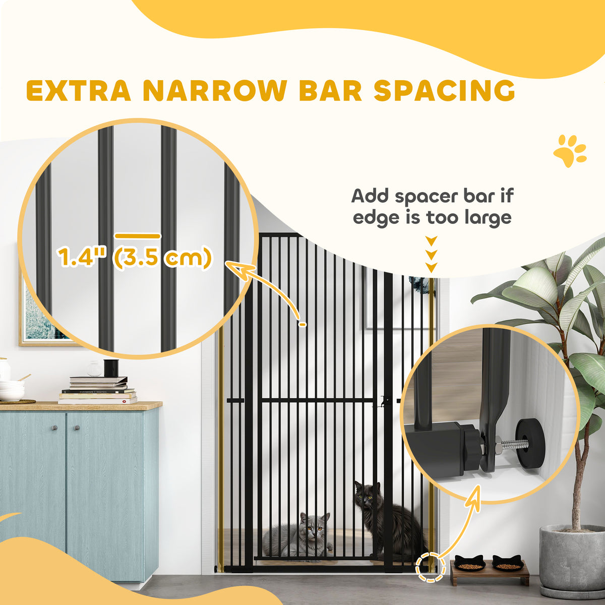 59" Extra Tall Cat Gate, 30"-41" Pet Gate with 2.8" and 5.5" Extensions, for Doorway, Hallway, Stairway – view 3