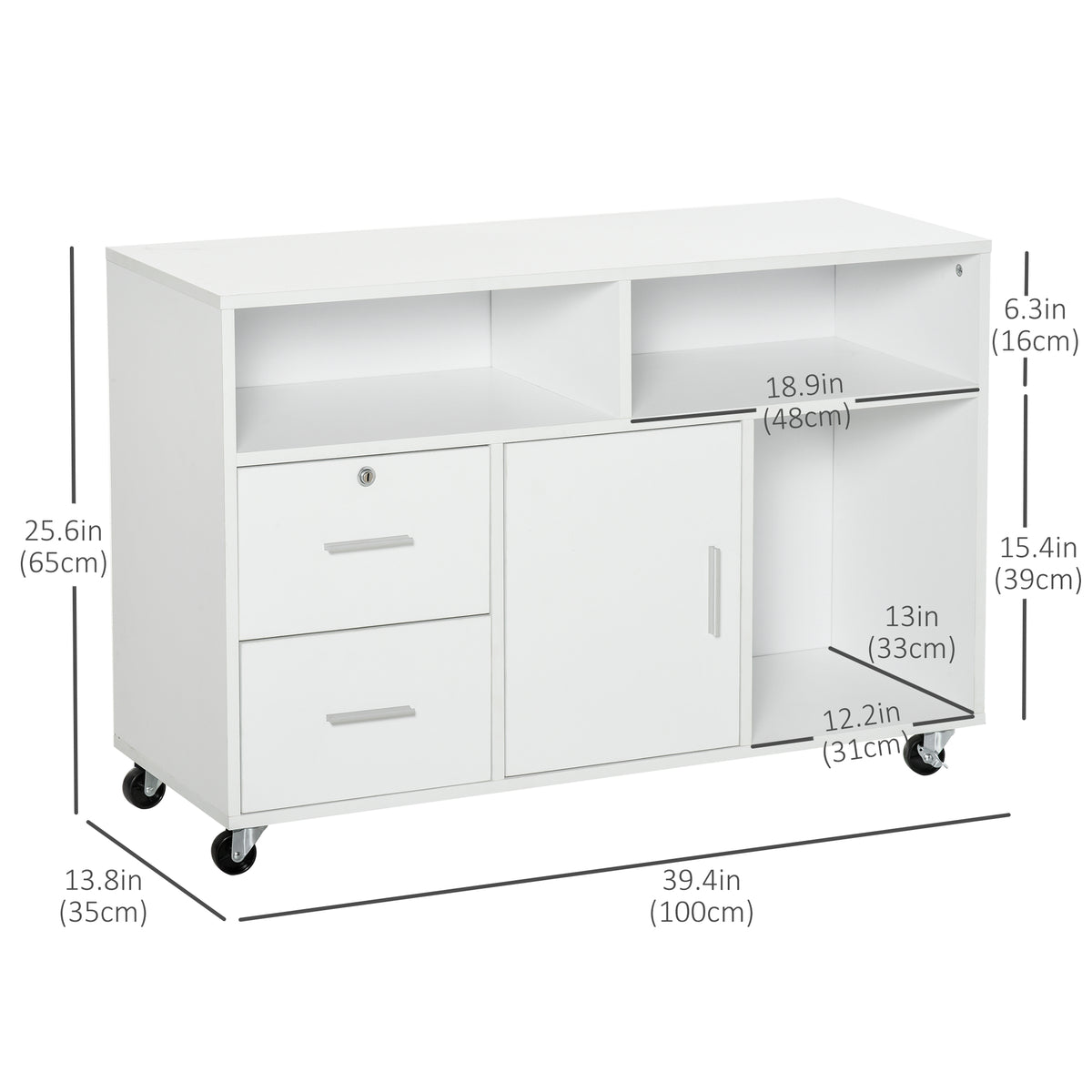 Lateral Filing Cabinet, Printer Stand Home Office Mobile File Cabinet with Wheels, Lockable Drawer, Black