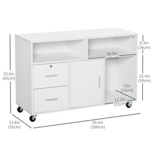 Lateral Filing Cabinet, Printer Stand Home Office Mobile File Cabinet with Wheels, Lockable Drawer, Black