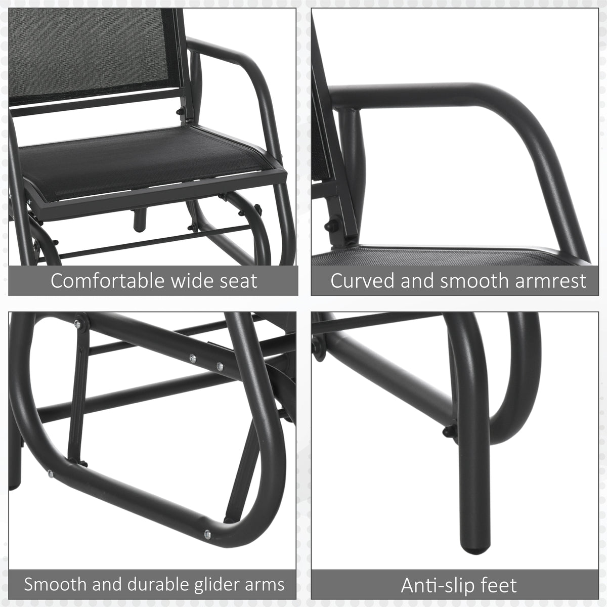 Patio Glider Set of 2 Outdoor Glider Chair with Breathable Mesh Seat & Backrest, Armrests and Metal Frame, Black
