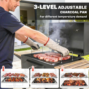 20" Charcoal BBQ Grill Barbecue on Wheels with Adjustable Charcoal Pan, Spacious Cooking Area, 3 Shelves, Thermometer
