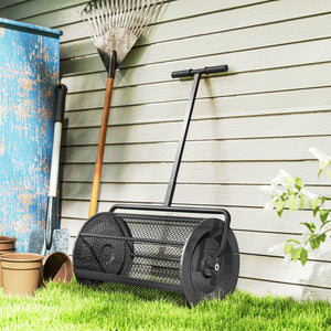 24 Inch Compost Spreader, Peat Moss Spreader with 24.4"/26.4" Height Adjustable Handle, Soil Spreader for Lawn, Black