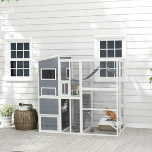 76" Catio Outdoor Cat Enclosure with Cat Condo, Jumping Platforms, Ladder, Ramps – view 7