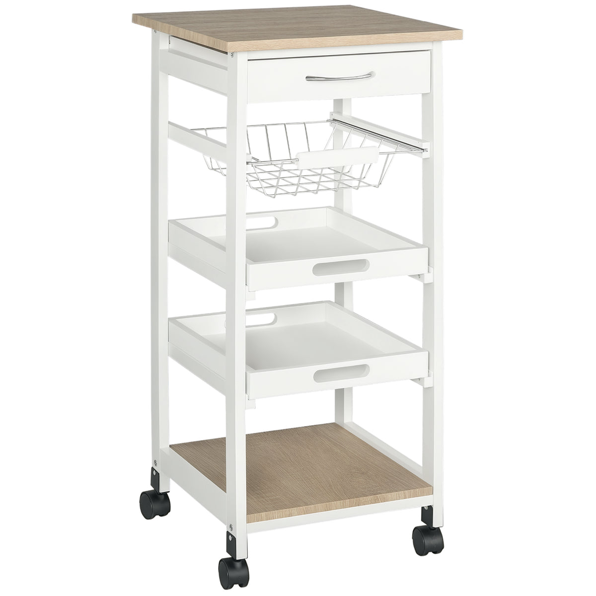Rolling Kitchen Island Cart, Mobile Utility Storage Cart with Drawer, Wire Storage Basket, Removable Tray – view 8