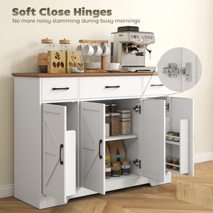 47" Buffet Cabinet with Soft-Close Hinges, Farmhouse Sideboard with 3 Drawers, Adjustable Shelves and Spice Racks, Black