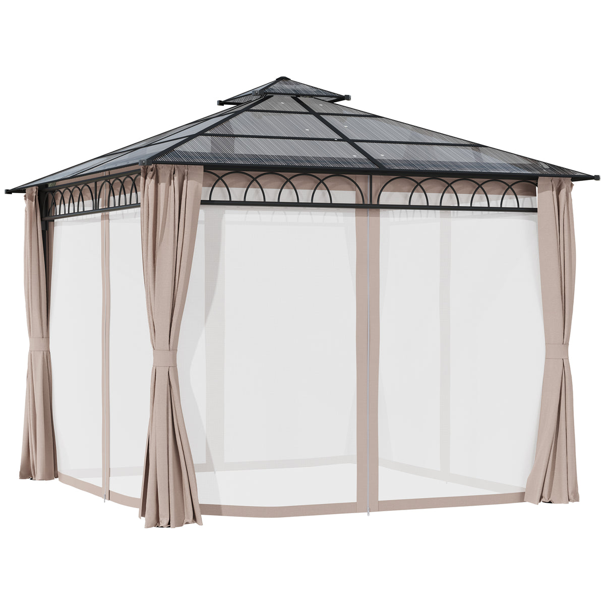 10' x 10' Outdoor Hardtop Gazebo Canopy w/ Double PC Roof, Steel Frame, Nettings – view 8
