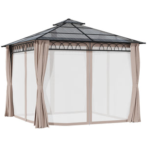10' x 10' Outdoor Hardtop Gazebo Canopy w/ Double PC Roof, Steel Frame, Nettings – view 8