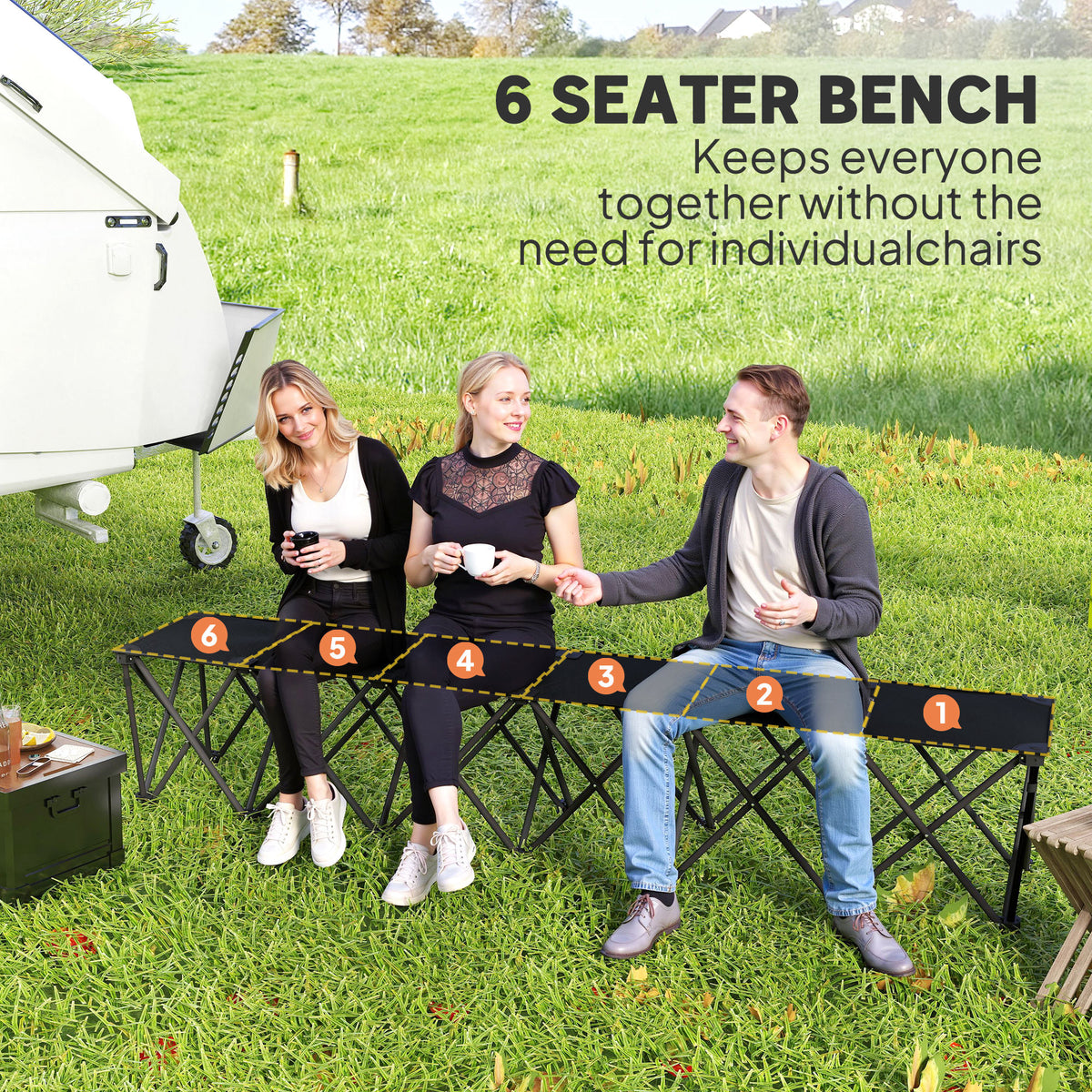 Portable 4-Seater Folding Camping Chair, Team Bench Chair with Carry Bag for Soccer Football Team, No Assembly