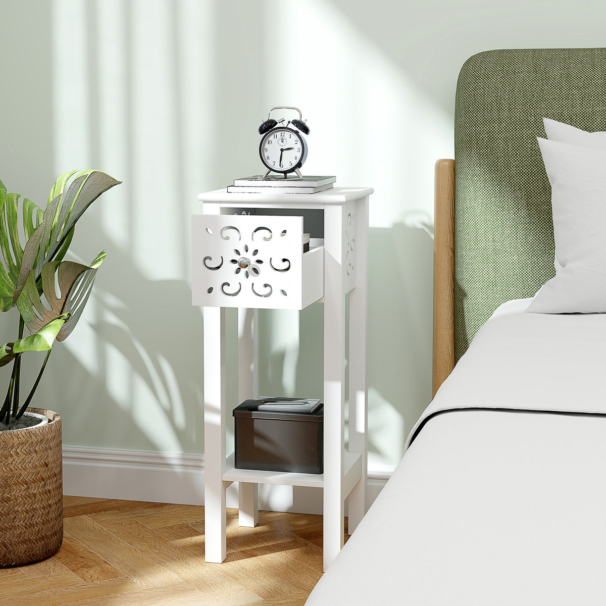 Nightstand Set of 2 with Drawer and Open Storage Shelf Black – view 13
