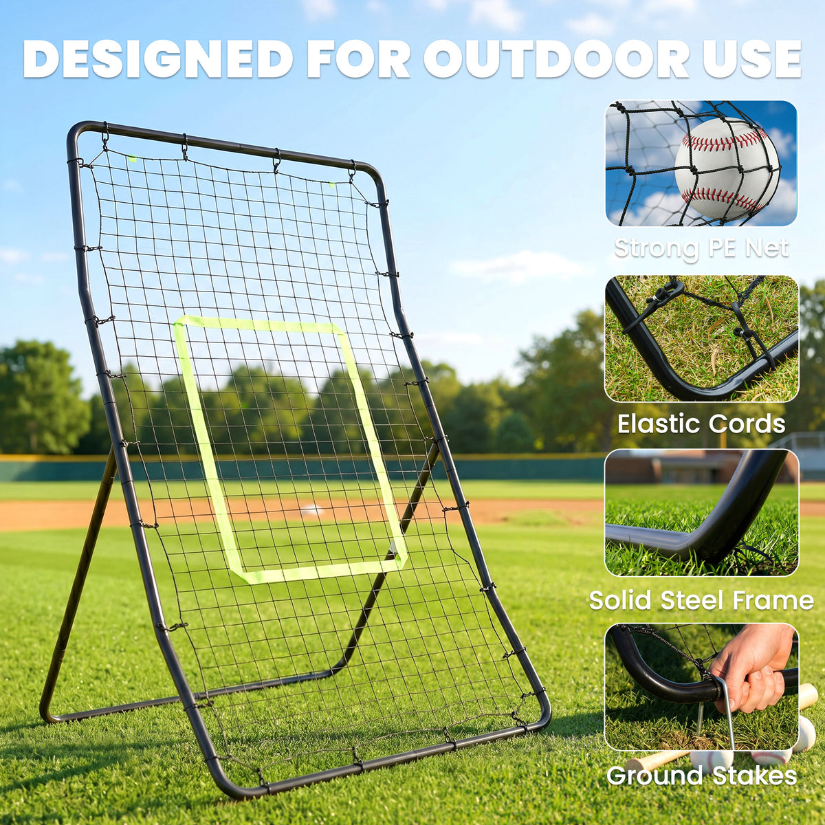 Soozier 4 x 5.7ft Volleyball Rebounder Net with Strike Zone, Baseball Lacrosse Training Net for Pitching and Fielding