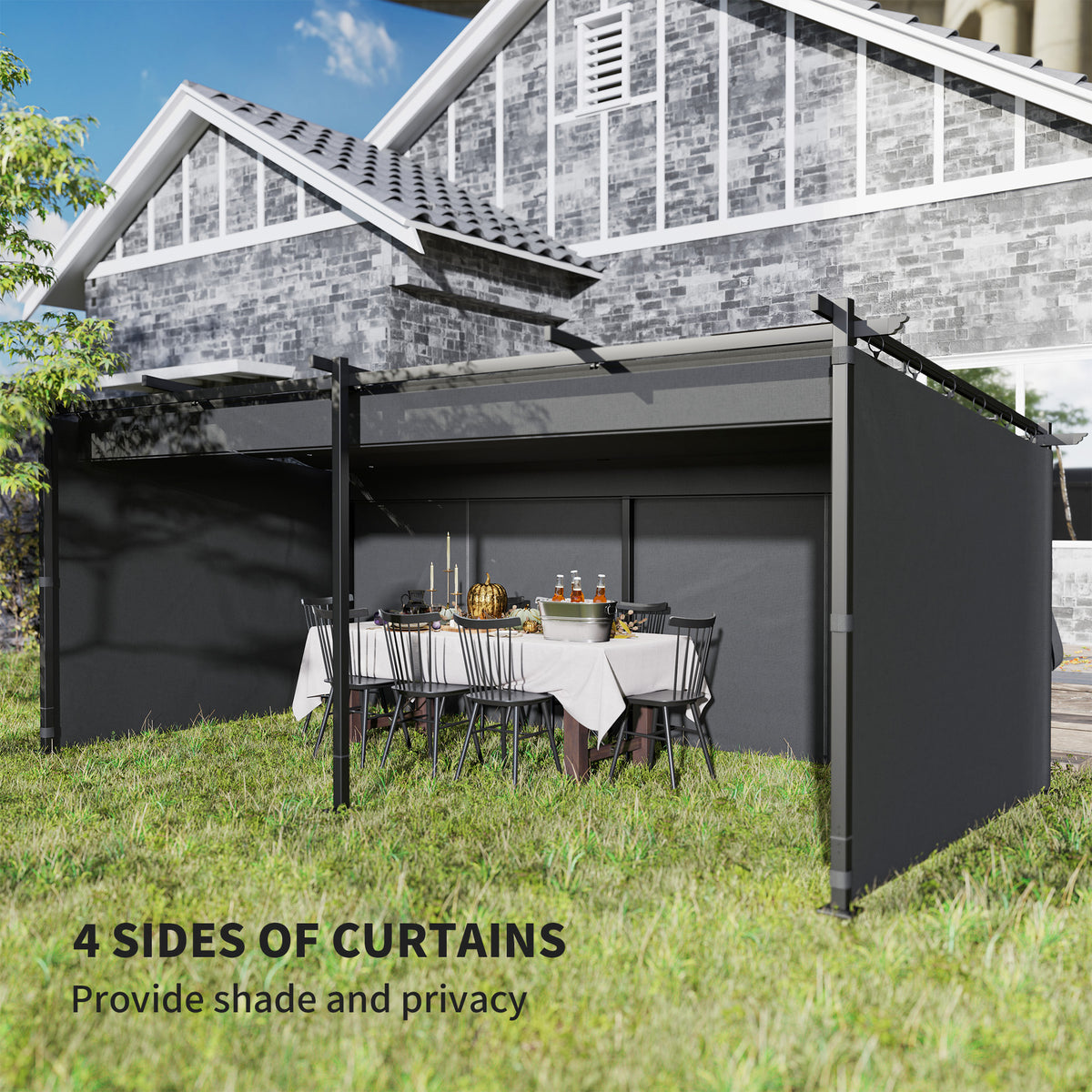 8' x 8.5' Metal Retractable Pergola Canopy with Sidewalls, Outdoor Gazebo UPF30+ Sun Shade Shelter for Garden, Deck