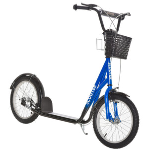 Aosom Kick Scooter with Adjustable Handlebar, Kids Scooter with 2 Brakes Basket Cupholder 16" Inflatable Rubber Tyres