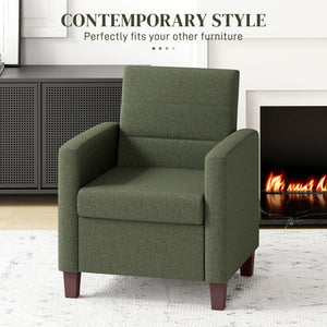 Fabric Accent Chair, Modern Armchair with Seat Cushion and Non-Slip Pads for Living Room, Bedroom, Dark Green