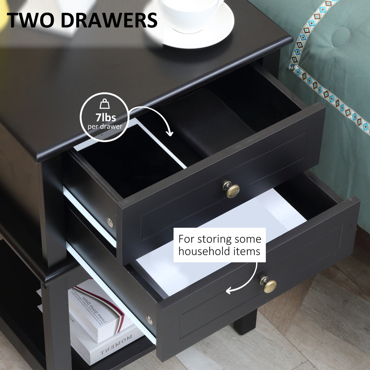 Modern Sofa Side Table, Accent End Table with Drawers and Storage Shelf – view 5
