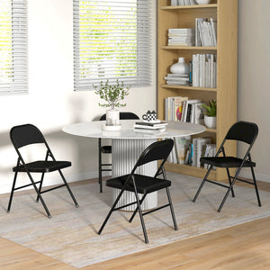 Set of 4 Metal Foldable Chairs, Faux Linen Padded Folding Chairs with Cushion Seat and Open Back for Indoor, Black