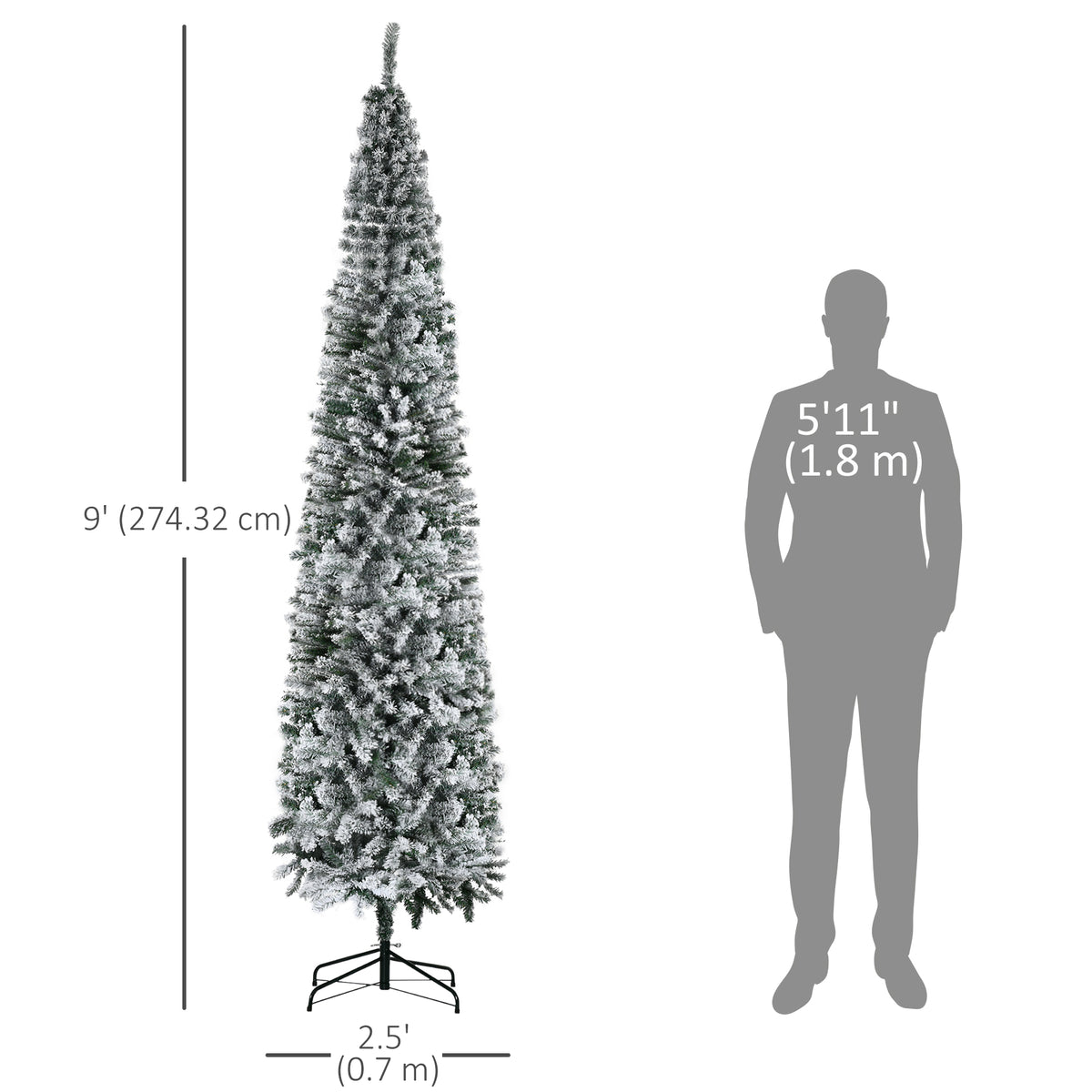 6ft Flocked Christmas Tree, Pencil Christmas Tree with Realistic Branch Tips, Folding Metal Stand, Green – view 44