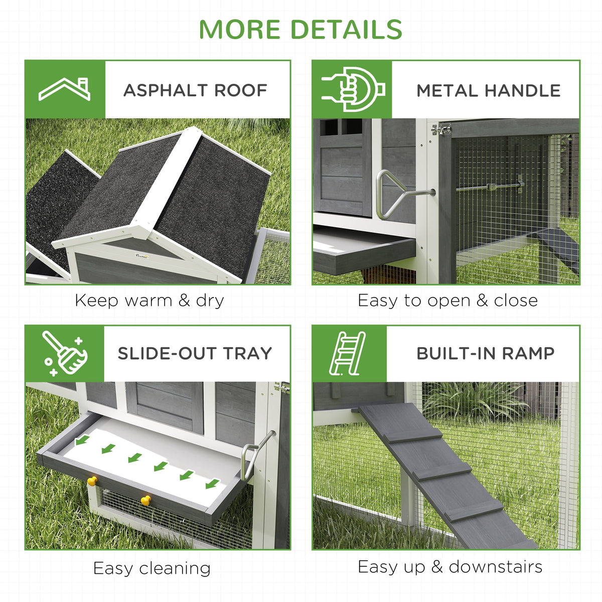 117" Extra Large Chicken Coop with Asphalt Roof, Wooden Hen House with Slide-out Tray – view 13