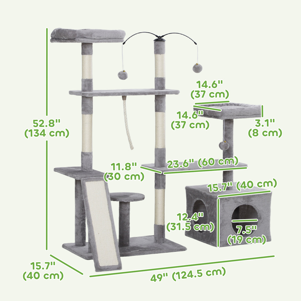 53" Cat Tree, Cat Tower with Scratching Posts, Cat Condo, Beds, Platforms, Toy Balls for Indoor Cats – view 9
