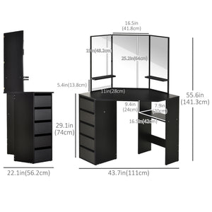 Corner Vanity Desk with Mirror, Makeup Vanity Table with 5 Drawers and Open Shelves – view 2