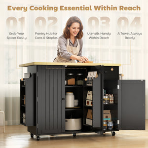 Kitchen Island Cart, Rolling Kitchen Island Table with Drop Leaf, Drawer, Spice and Towel Rack, Black – view 3