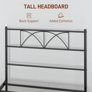 Metal Full Platform Bed Frame with Headboard, Steel Slat Support, Underbed Storage, No Box Spring Needed, Easy Assembly