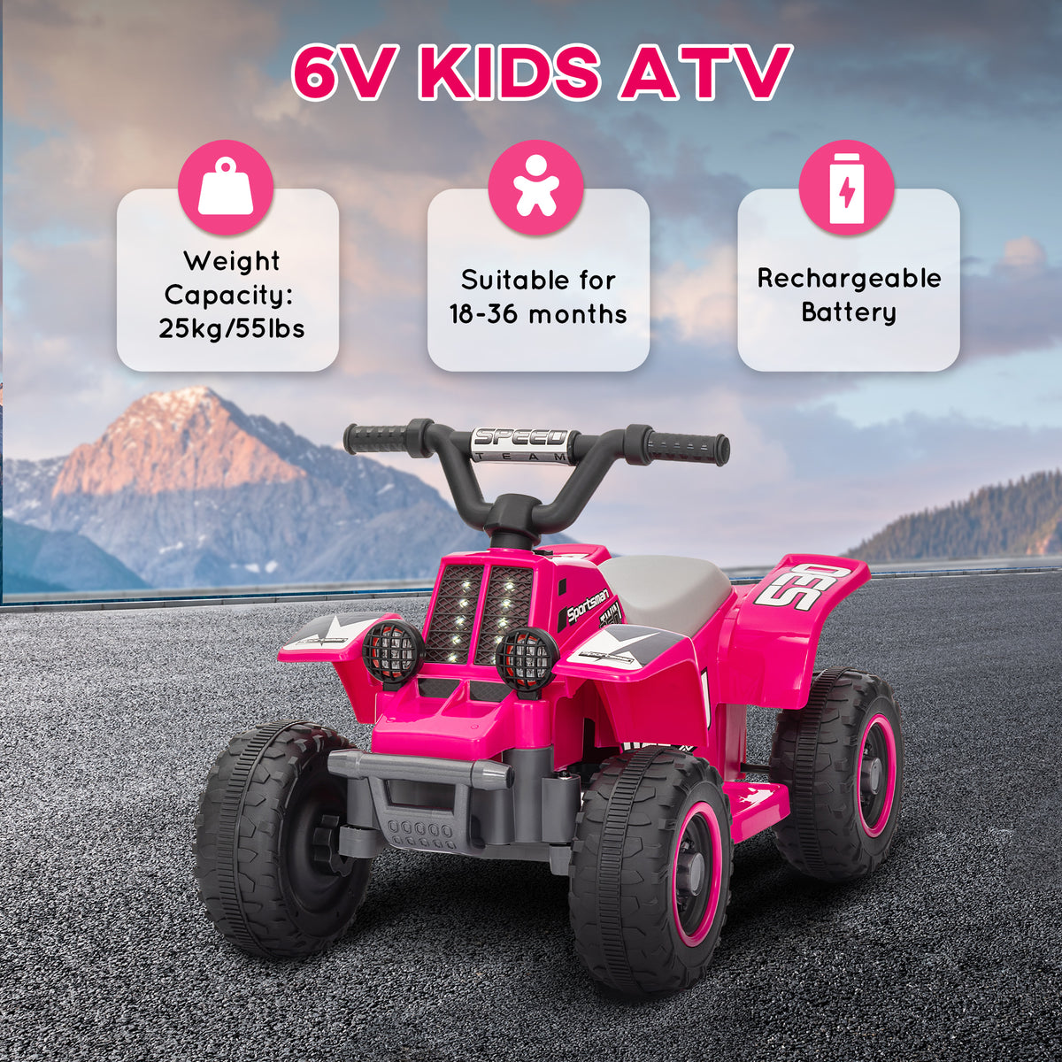 Qaba 6V Kids ATV Quad, 4 Wheeler Battery Powered Electric Ride on Car w/ Lights, Forward Backward