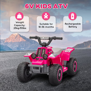 Qaba 6V Kids ATV Quad, 4 Wheeler Battery Powered Electric Ride on Car w/ Lights, Forward Backward