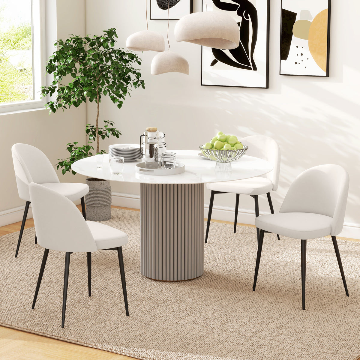 Set of 2 Mid-Back Dining Chair, Mid-Back Velvet-touch Upholstery Kitchen Chair for Living Room Dining Room, Cream White